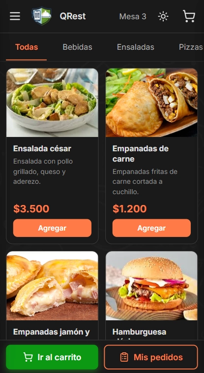QRest - carta digital vista cliente